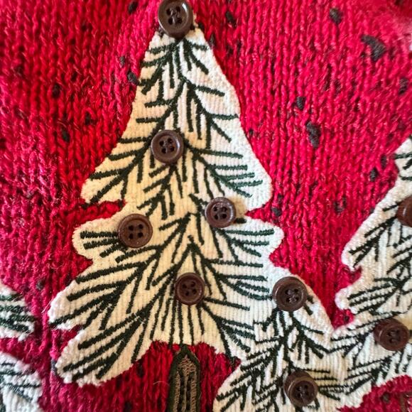 VTG Christopher & Banks Womens M Christmas Sweater Embroidered Trees Holiday - Picture 10 of 10